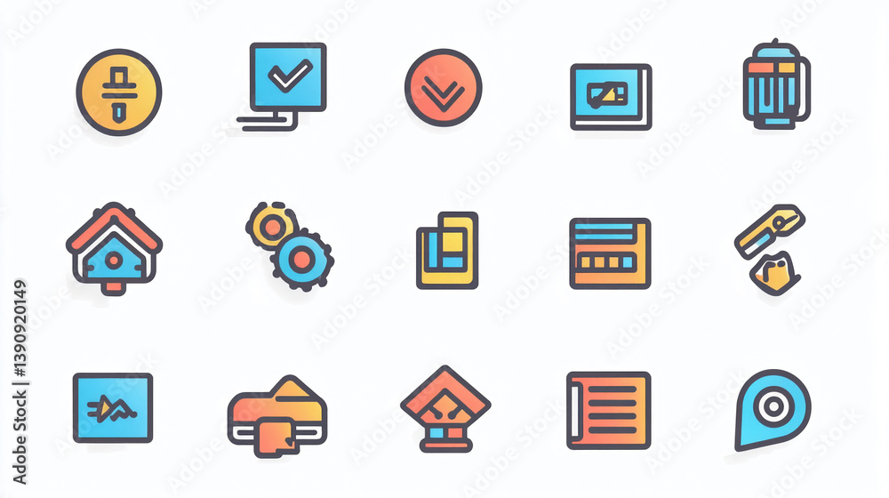 Poster colorful vector icon set design elements for web ui ux design mobile app development and graphic des