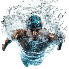A Swimmer Emerging from the Water with a Powerful Stroke Isolated on Transparent Background