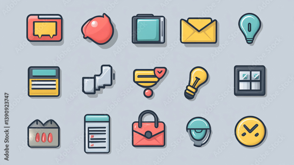 Poster vector icon set design element collection ui ux web graphic interface user interface design flat sty