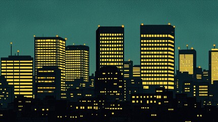 Nighttime city skyline with illuminated skyscrapers urban landscape gigapixel quality vibrant atmosphere