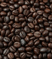 Fototapeta premium Dark roasted coffee beans, close-up view, rich texture, seed, still life