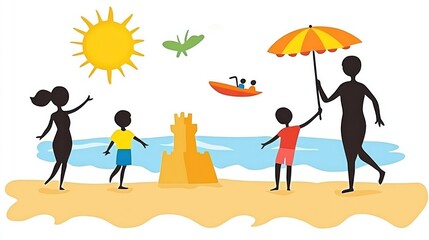 Happy family enjoying summer beach day.