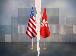US,Hong Kong trade dispute concept background.America,Hong Kong trade war