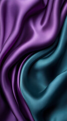 Fototapeta premium A luxurious purple and green silk satin fabric with gentle folds, creating a gradient effect. The shiny surface adds depth and elegance, offering a smooth backdrop perfect for design.