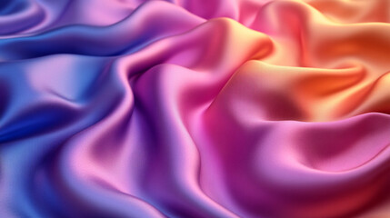 Fototapeta premium A luxurious purple and green silk satin fabric with gentle folds, creating a gradient effect. The shiny surface adds depth and elegance, offering a smooth backdrop perfect for design.