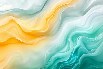 Obraz premium Abstract background with fluid waves of teal, yellow, and white colors. The design is made in the