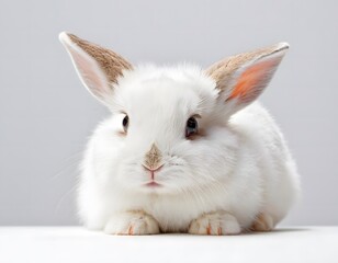 cute fluffy Lop-eared rabbit resting on white background. Pets