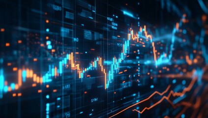 Dynamic financial data visualization.  Interactive stock market graphs with fluctuating indicators