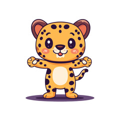 Fototapeta premium A cheerful cartoon leopard character in a modern flat art style is depicted with a happy expression while celebrating friendship and joy in a lively way