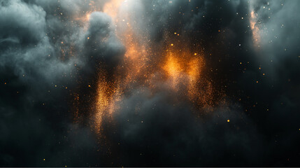 Dark Smoky Sky with Glowing Fire Sparks and Volcanic Energy