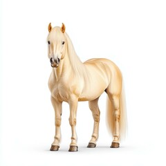 Fototapeta premium A majestic horse standing tall, shining against a pure white backdrop, exuding elegance and strength in isolation.