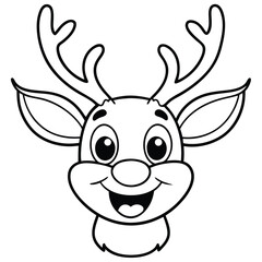 Fototapeta premium Cute cartoon reindeer vector illustration of a white baby reindeer, a mammal like a deer, coloring page art for reindeer holiday fun