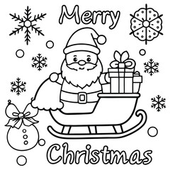 Santa Sleigh Merry Christmas Coloring Page | Festive Holiday Line Art
