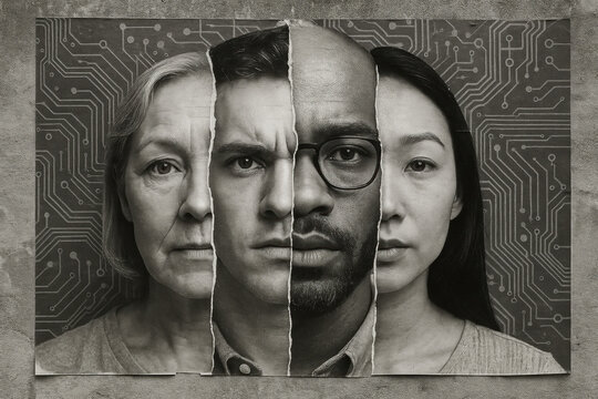 An image representing identity theft and deepfake technology. Promoting prevention of cybercrime and fraud.