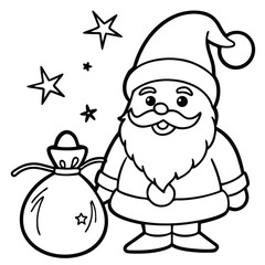 Cute Santa Claus Carrying Gift Bag – Christmas Coloring Page Art