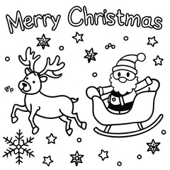 Fototapeta premium Santa Sleigh Merry Christmas Coloring Page | Festive Holiday Line Art