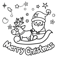 Santa Sleigh Merry Christmas Coloring Page | Festive Holiday Line Art