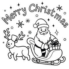 Fototapeta premium Santa Sleigh Merry Christmas Coloring Page | Festive Holiday Line Art