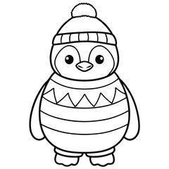 Cartoon Christmas character, Santa Claus, and a cute, funny cartoon penguin illustration coloring page