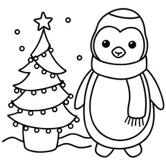 Cute cartoon vector snowman with a broom and champagne celebrates the winter holiday on a snowy white background