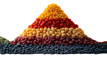Colorful Candies Arranged in Pyramid Shape on Black Background