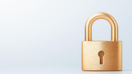 Naklejka premium A shiny golden padlock on a clean white backdrop symbolizes strong cybersecurity and privacy protection.