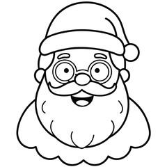 Santa Claus Face Coloring Page | Cute Christmas Holiday Line Art