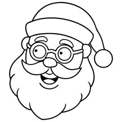 Santa Claus Face Coloring Page | Cute Christmas Holiday Line Art