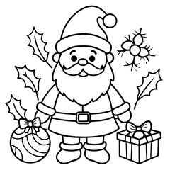 Cute cartoon Santa Claus vector illustration with red hat and gifts for happy Christmas holiday celebration