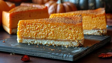 National Pumpkin Cheesecake Day pumpkin cheesecake slices, October 21st