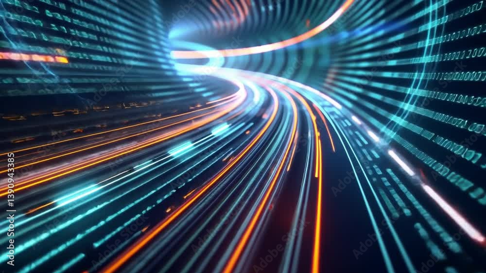 Poster abstract digital background flowing lines and binary code representing speed, technology, and motion
