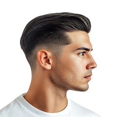 A Man with Comb Over Hairstyle and Low Fade Isolated on Transparent Background