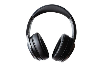 A pair of over ear headphones isolated against a dark backdrop on transparent background