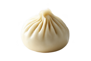 Close up shot of a steamed bun on a plain dark colored surface on transparent background