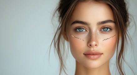 Naklejka premium Anti Aging Skincare Routine Woman Facelift Spa Treatment Beauty Facial Wellness Lifting Arrows