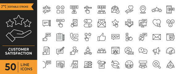 Customer satisfaction icon set. Feedback related icons set. Containing rating, like, dislike, customer experience, review, client satisfaction, testimonial and more. Vector illustration