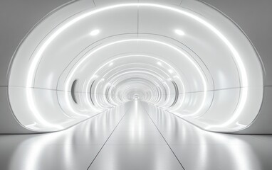 Fototapeta premium Futuristic Minimalist White Tunnel Interior with Soft Lighting and Symmetrical Design