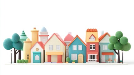 Colorful Cartoon Townscape on White Background