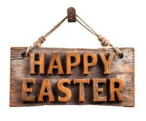 Rustic wooden sign wishing a joyful springtime holiday, evoking feelings of happiness and celebration with its warm hues.