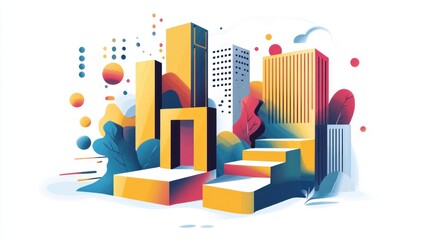 Obraz premium Colorful Cityscape Steps Abstract