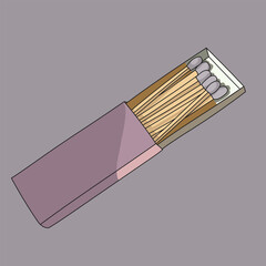 Purple long matches in an open box vector illustration