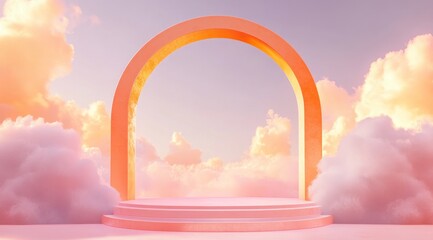 Pastel archway platform, cloudscape backdrop