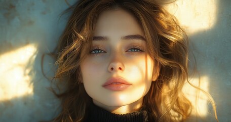 Elegant Portrait of a Serene Woman with Hands Under Chin on White Background Natural Beauty Spa Skincare Wellness