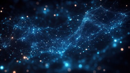 Futuristic Abstract Technology Network with Blue Digital Wave Connections and Glowing Particles