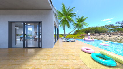 プール付き住宅　3DCGレンダリング