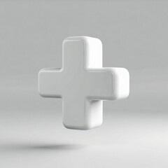 Obraz premium Glossy 3D render of a white plus sign icon, symbolizing follow, add friend, or subscribe functions for social media and apps. Modern, clean isolated 3D element for user interface buttons