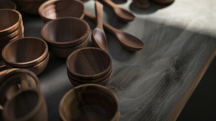 Photorealistic image of a wooden measuring cups
