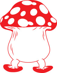 cartoon character of red mushroom with legs
