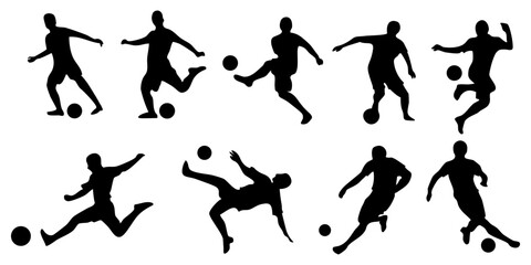 Football players, men and women playing soccer, group of people, isolated vector silhouettes. eps 10