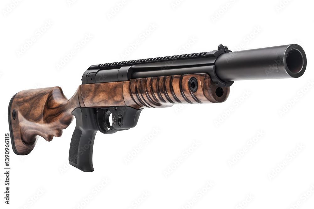 Wall mural isolated image displaying a firearm with a wooden stock detail on transparent background